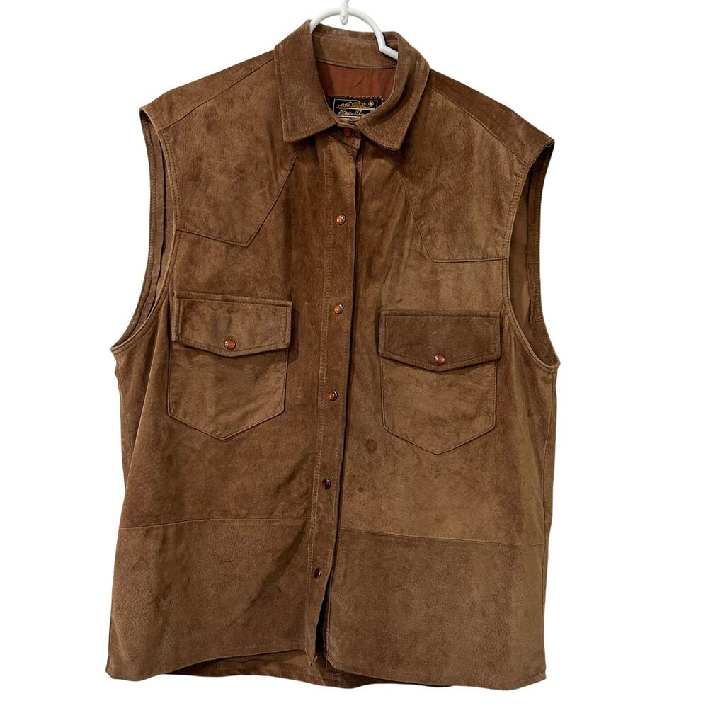 Eddie Bauer Vtg Womens Sz Medium 100% Leather Suede Brown Vest Western Country